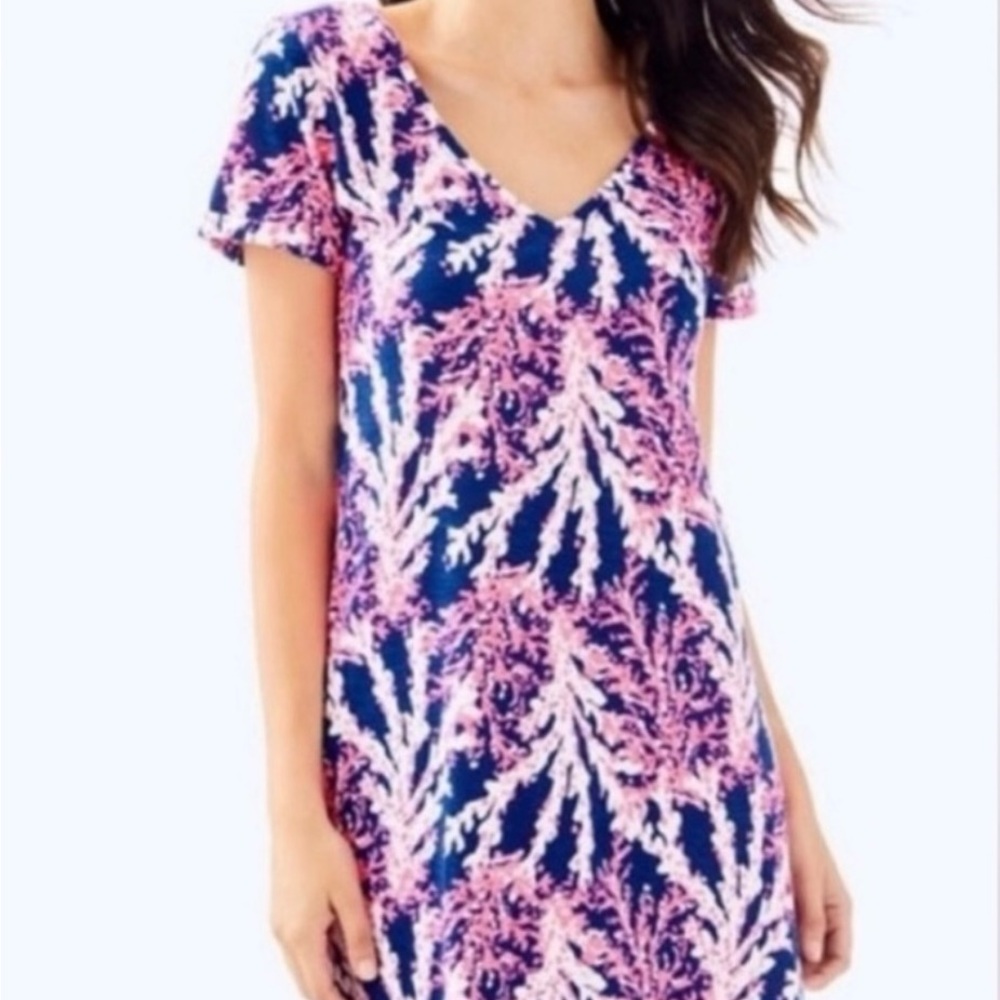 Lilly Pulitzer Pink and Blue Leaf Print Dress